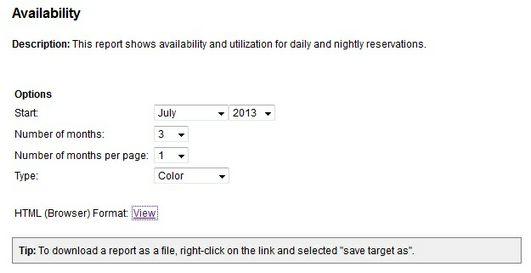 Availability Report options